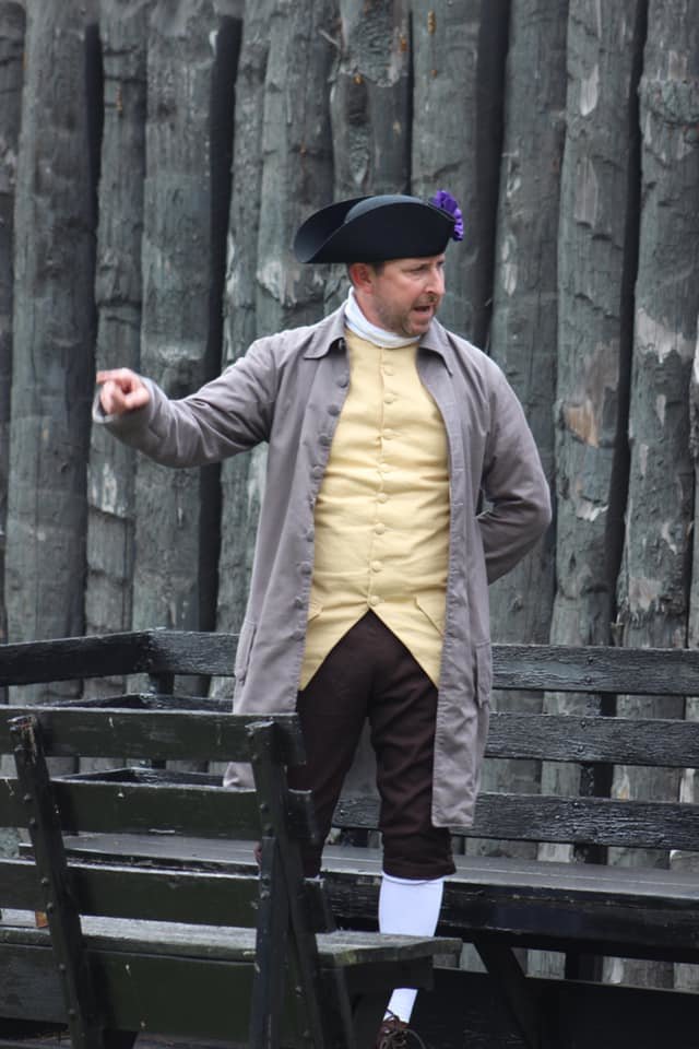 Bill Chellis, as magistrate Robert Land, delivers the Loyalist response to the reading of the Declaration of Independence at last year’s Patriots and Loyalists event...